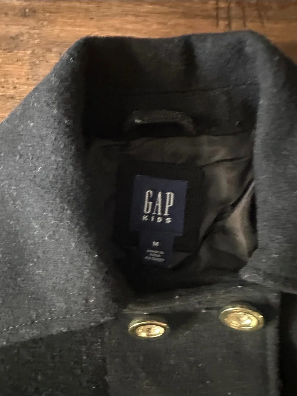GAP Black Double-Breasted Pea Coat with Gold Buttons